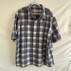 Tommy Bahama Silk Cotton Original Fit Short Sleeve Button Up Blue Plaid Size 3XL